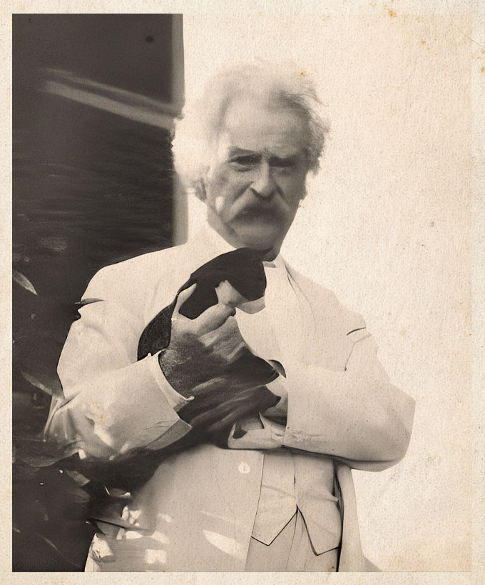 mark twain holding cat