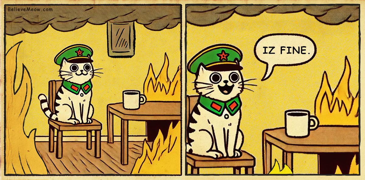 this is fine cat meme chairman meow