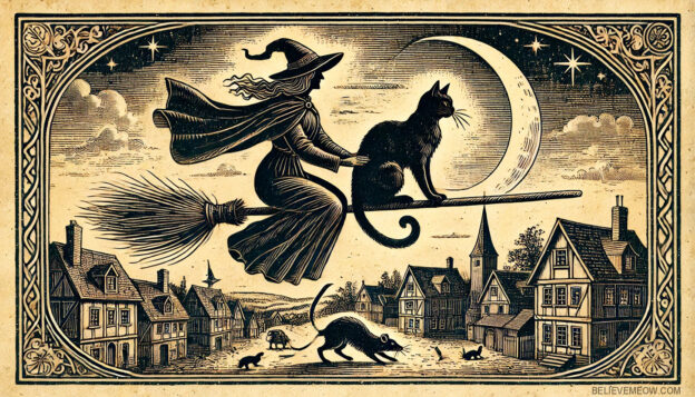 witch black cat broom black plague